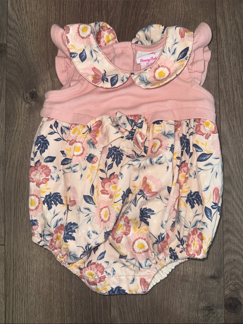 Tommy Bahama Pink Floral Baby Romper with Peter Pan Collar